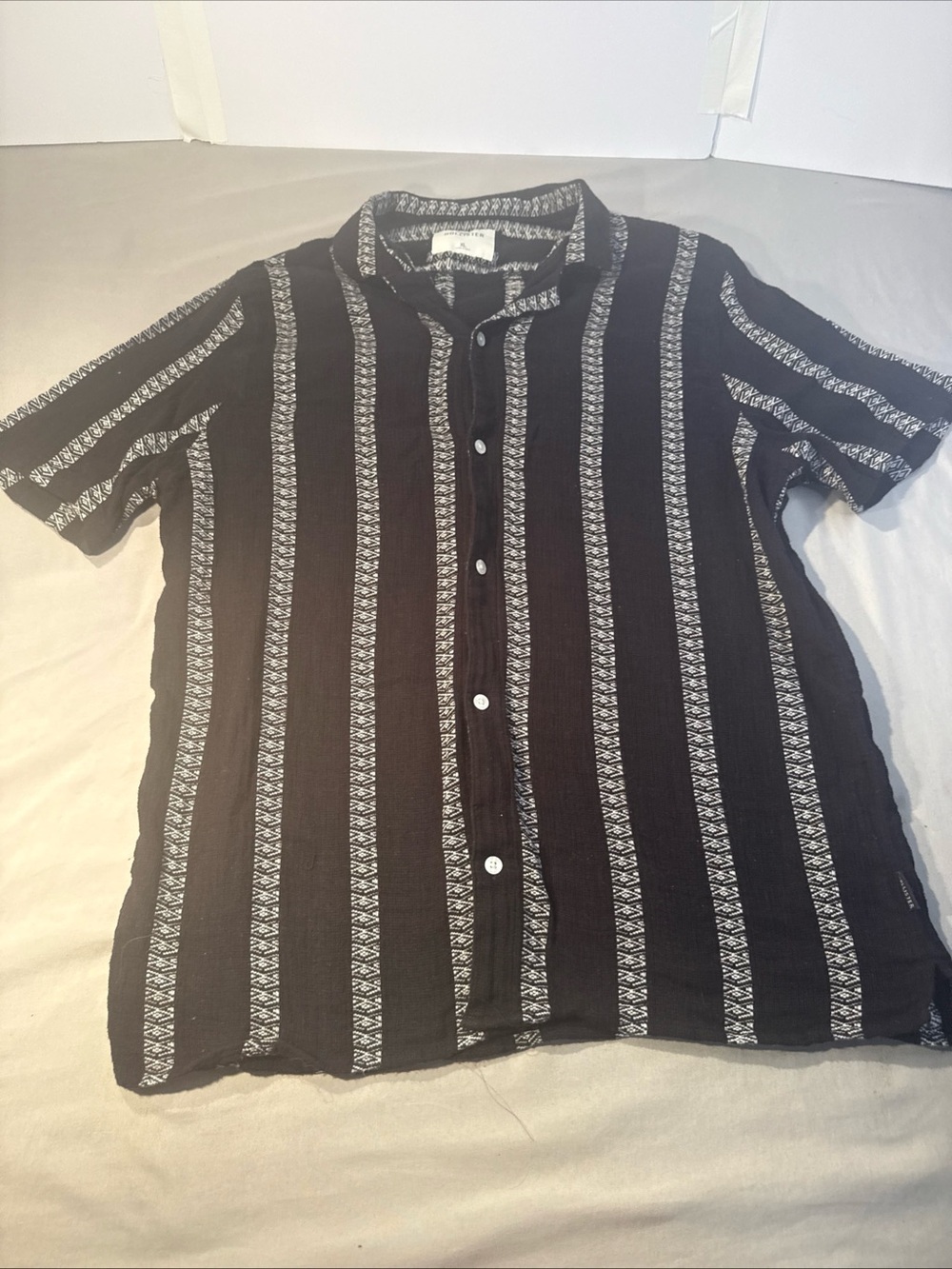 Hollister Black Short-Sleeve Button-Down Shirt with White Stripes